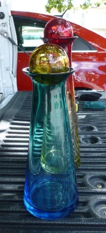 1970s Vintage Barbini for Murano Italian Futuristic Stoppered Bottles - A Pair - 6