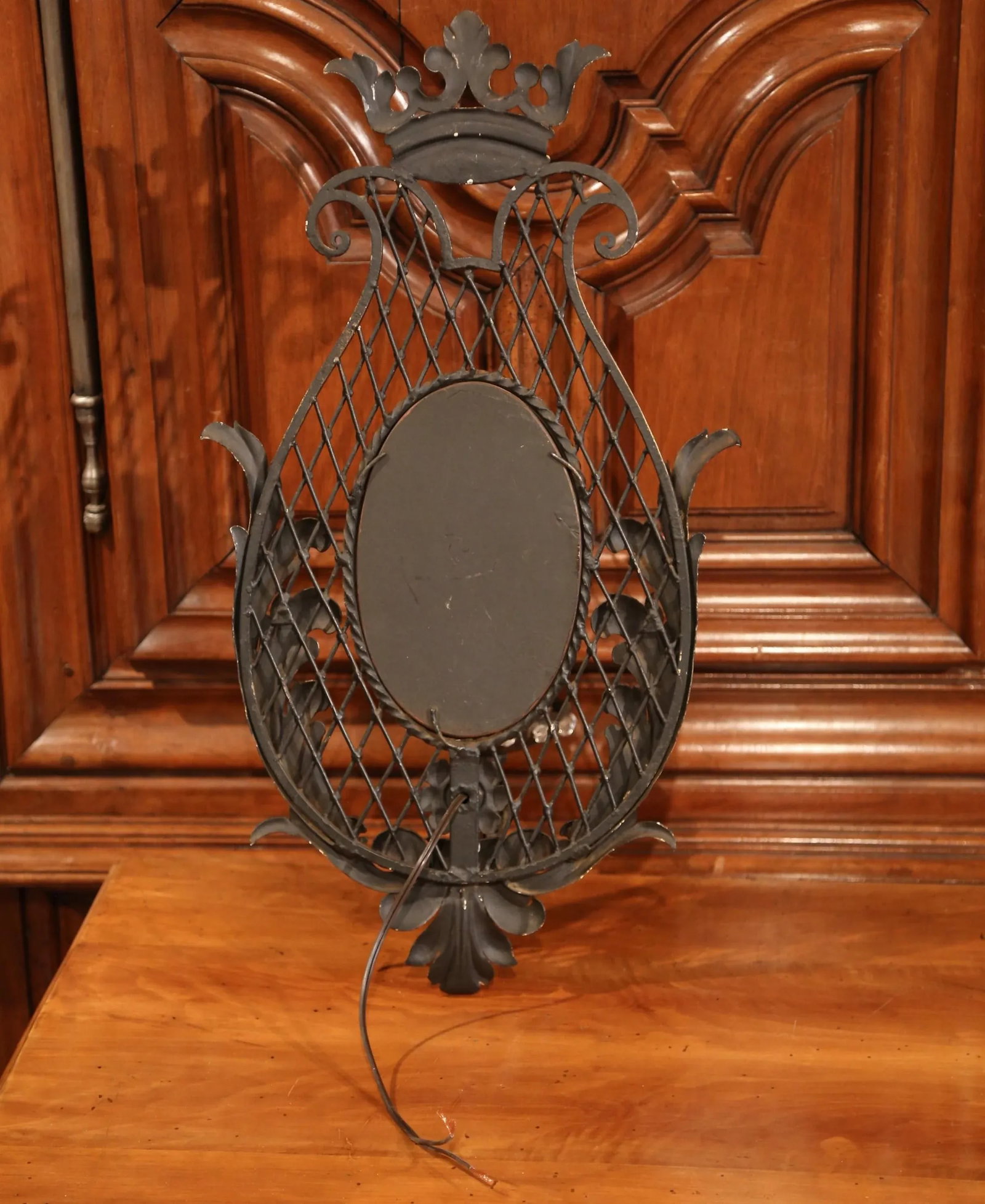 Early 20th Century French Iron Wall Sconces With Crystal and Mirror - a Pair - 10