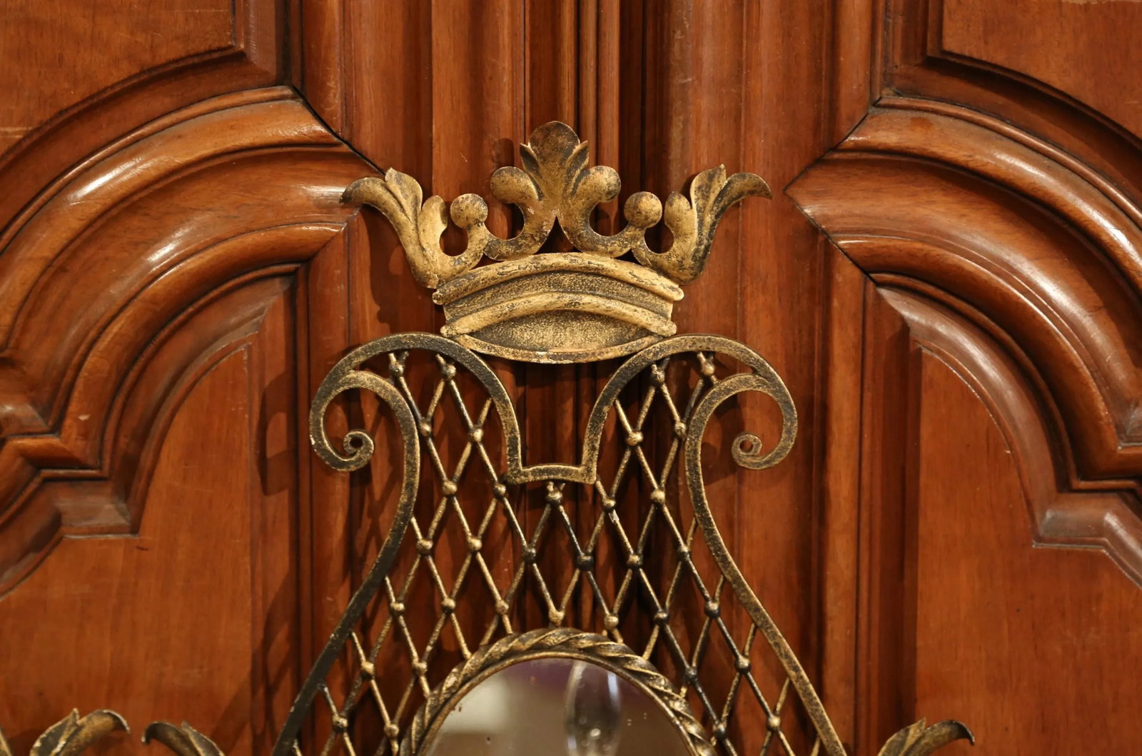 Early 20th Century French Iron Wall Sconces With Crystal and Mirror - a Pair - 9