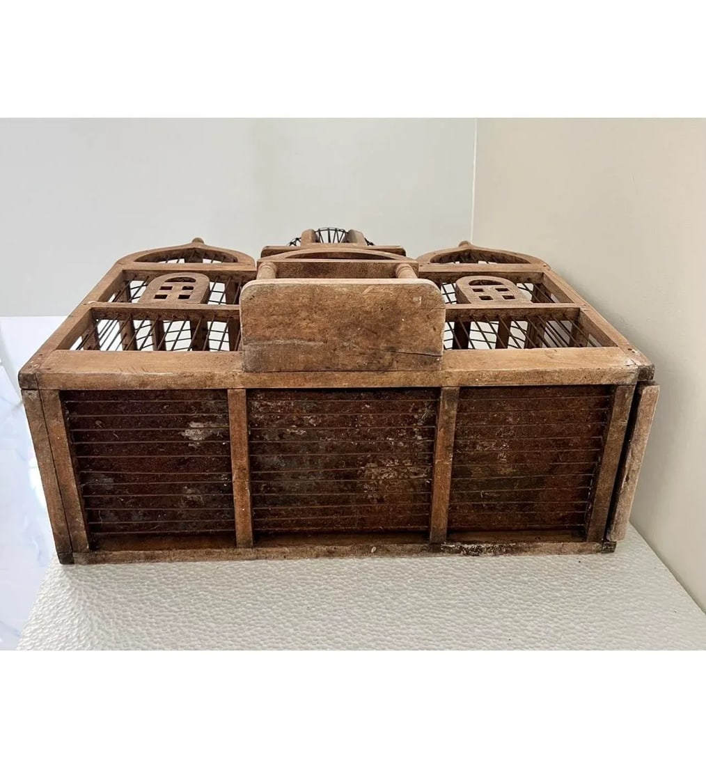 Vintage Victorian Style Architectural Domed Wooden Bird Cage - 11