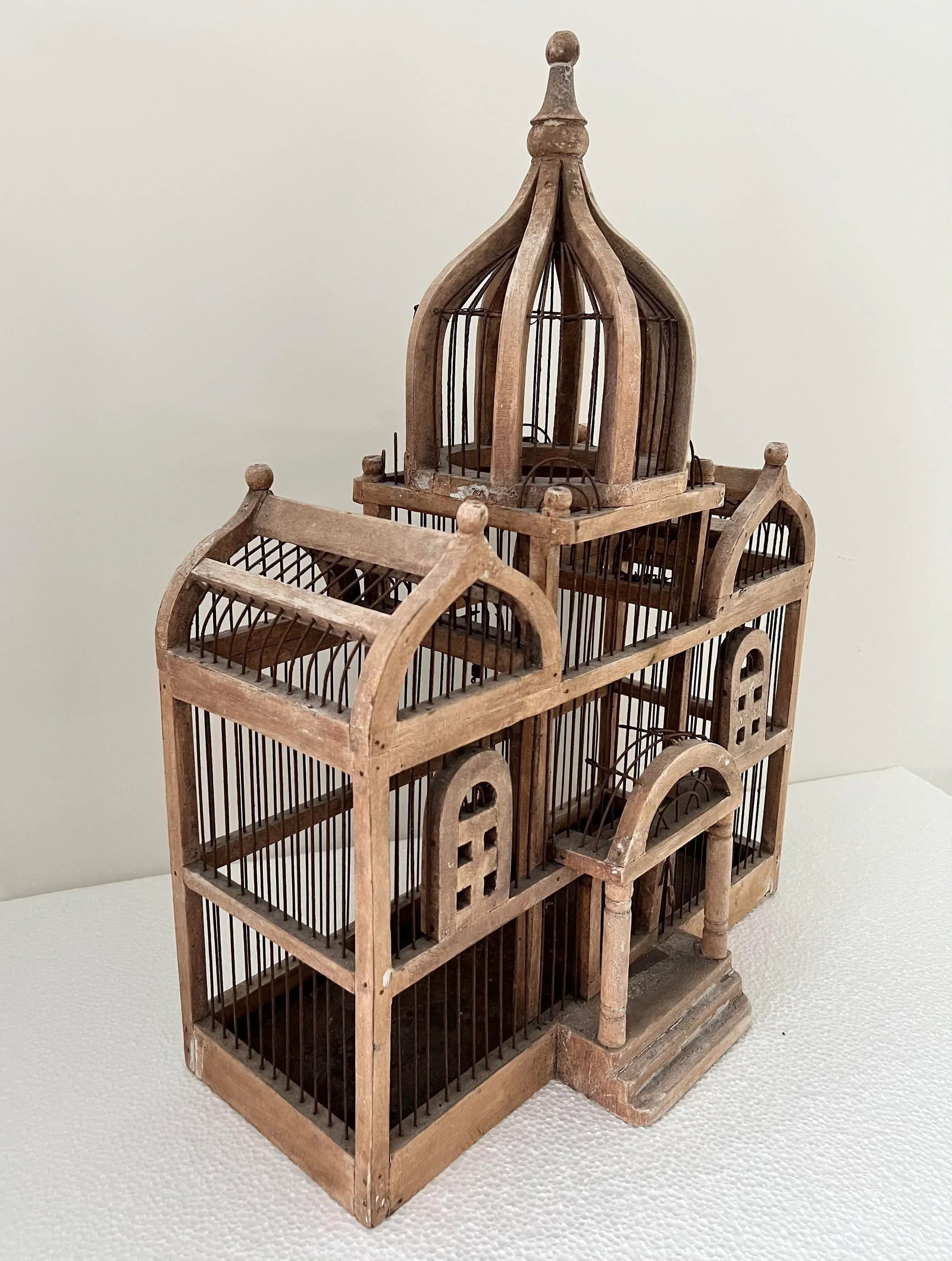 Vintage Victorian Style Architectural Domed Wooden Bird Cage - 2