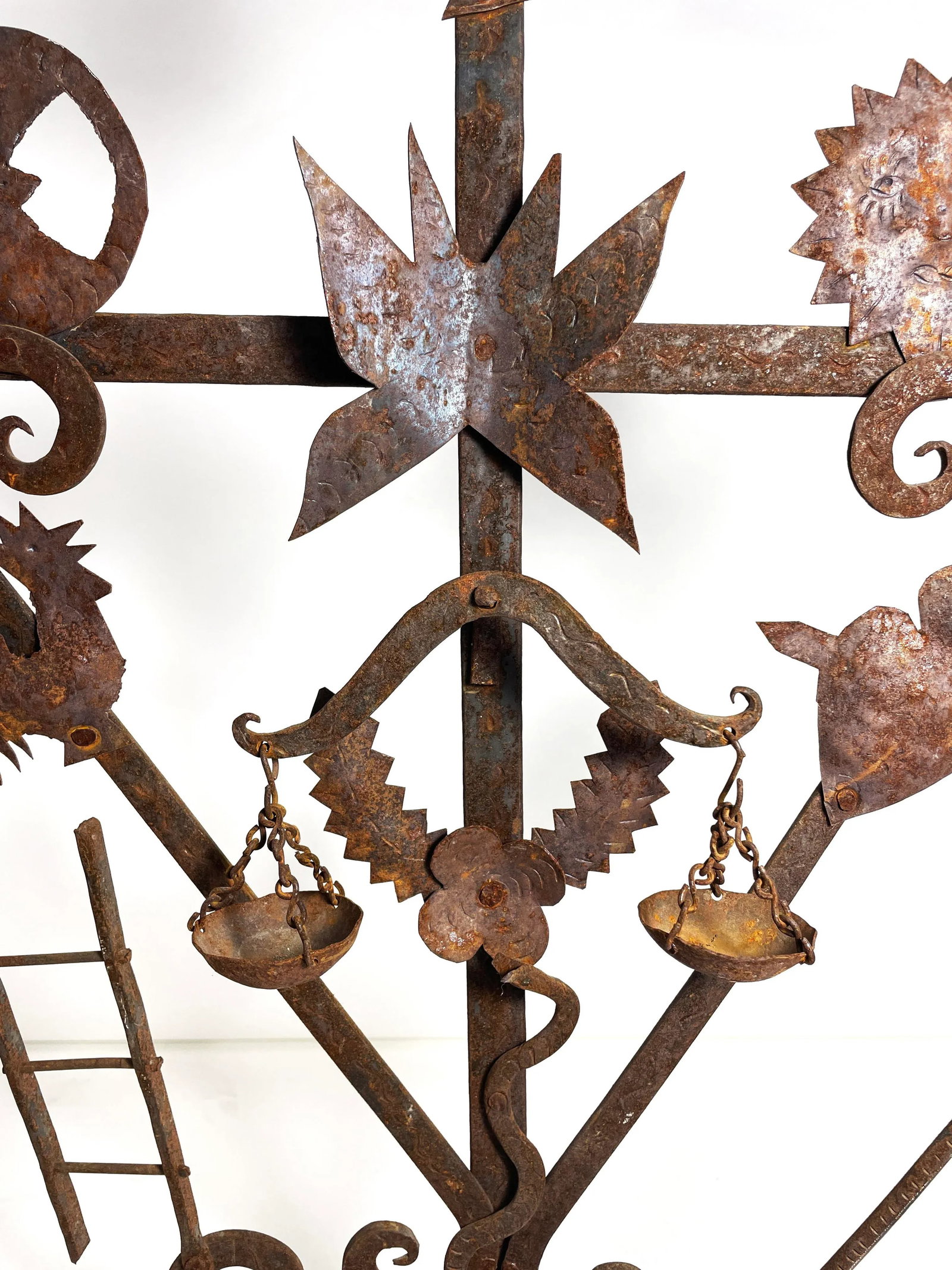 Vintage Guadalupe Hermosillo Escobar of Chiapas Hand Forged Rooftop Wrought Iron Cross - 2