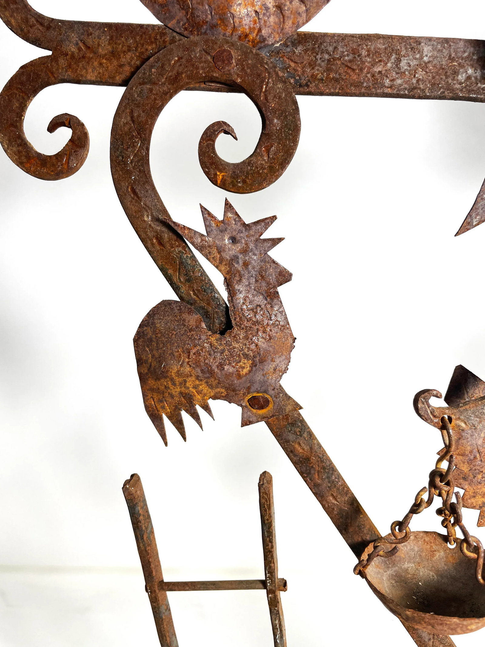 Vintage Guadalupe Hermosillo Escobar of Chiapas Hand Forged Rooftop Wrought Iron Cross - 5