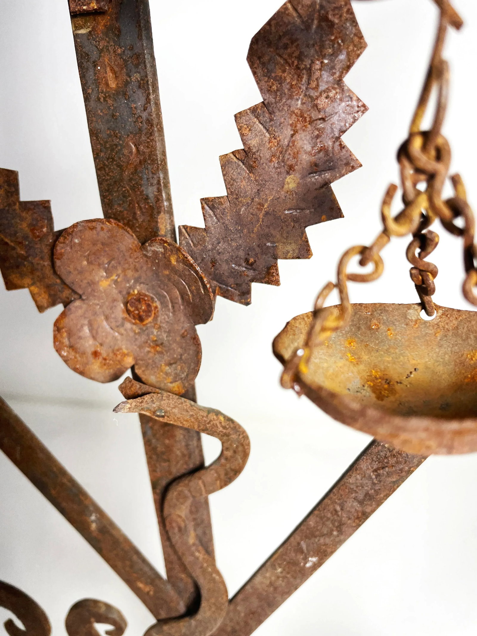 Vintage Guadalupe Hermosillo Escobar of Chiapas Hand Forged Rooftop Wrought Iron Cross - 7