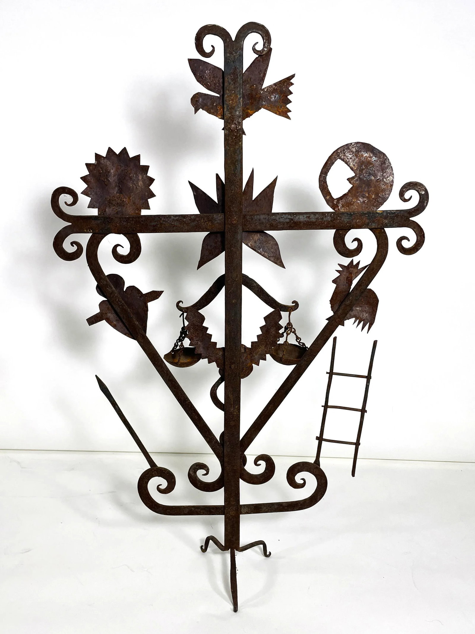 Vintage Guadalupe Hermosillo Escobar of Chiapas Hand Forged Rooftop Wrought Iron Cross - 8