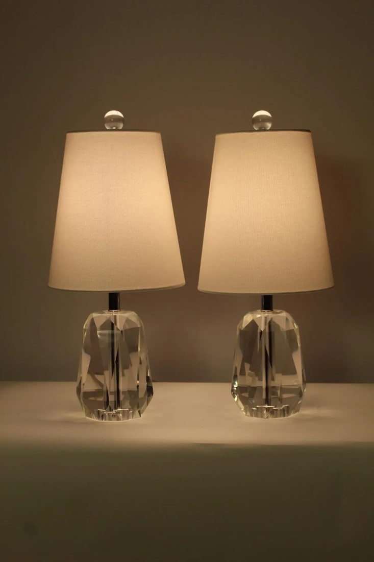 Pair of Mid 20th Century Petite Cut Crystal Lamps - 10