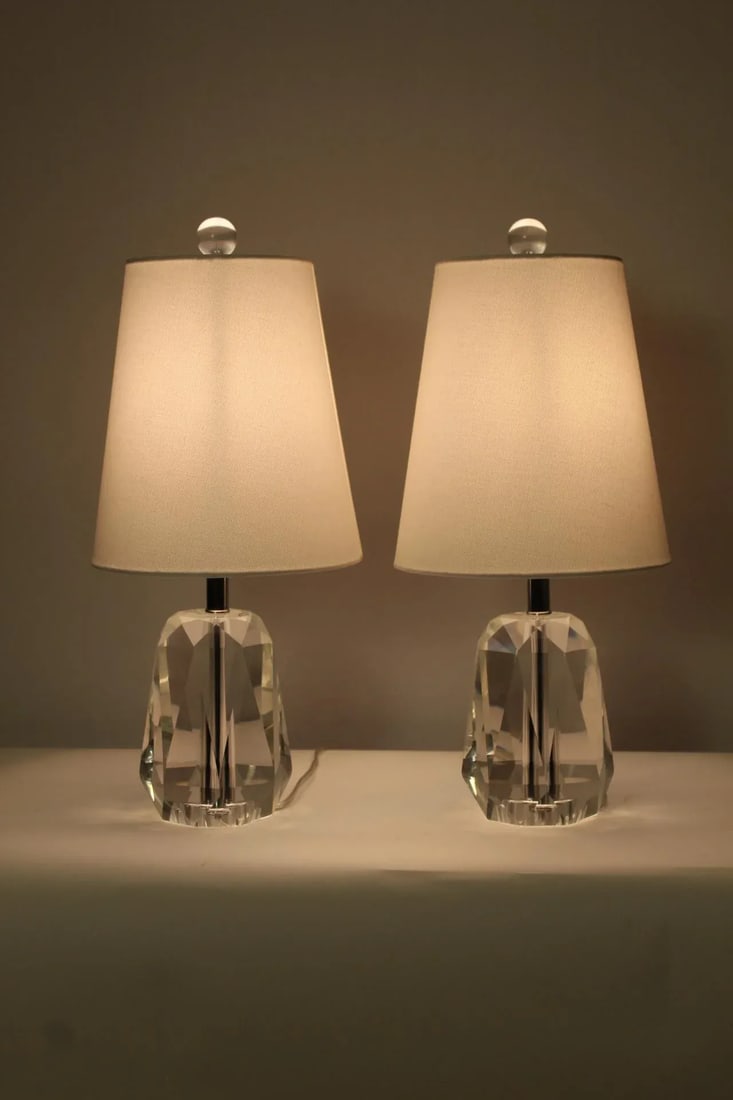 Pair of Mid 20th Century Petite Cut Crystal Lamps - 11