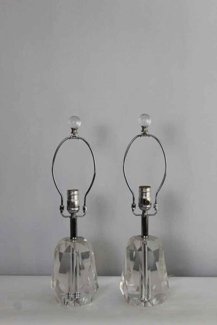 Pair of Mid 20th Century Petite Cut Crystal Lamps - 12