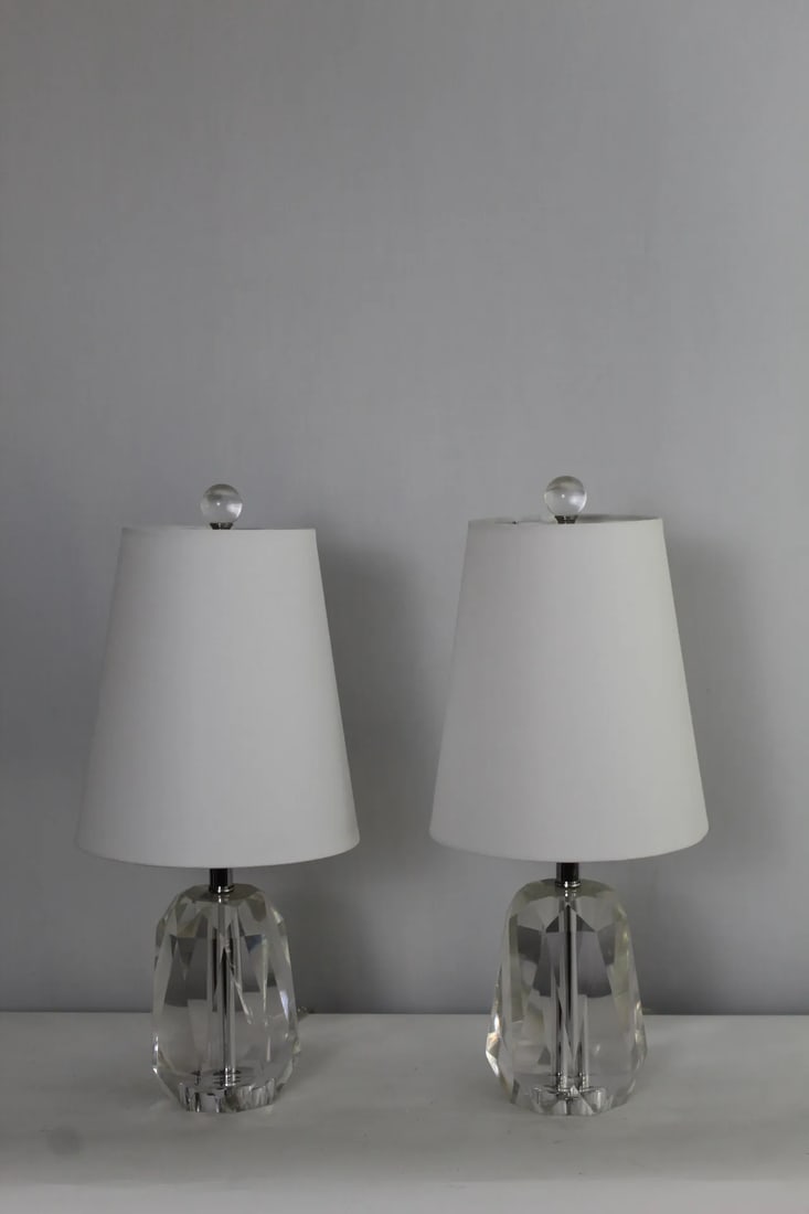 Pair of Mid 20th Century Petite Cut Crystal Lamps - 13