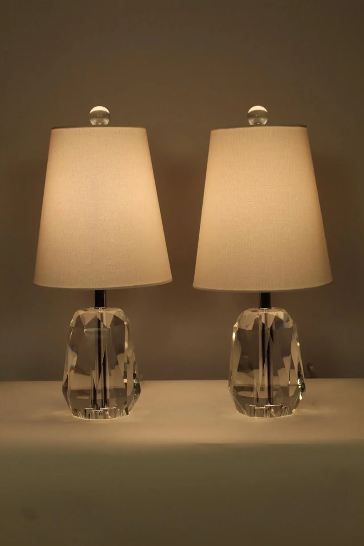 Pair of Mid 20th Century Petite Cut Crystal Lamps - 2