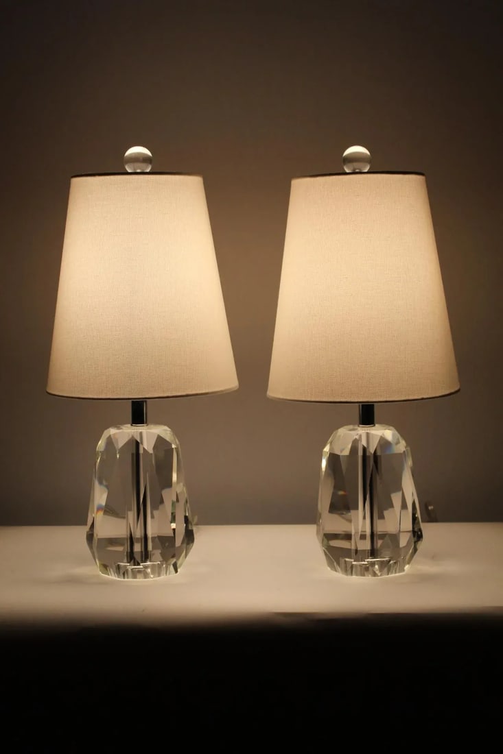 Pair of Mid 20th Century Petite Cut Crystal Lamps - 3