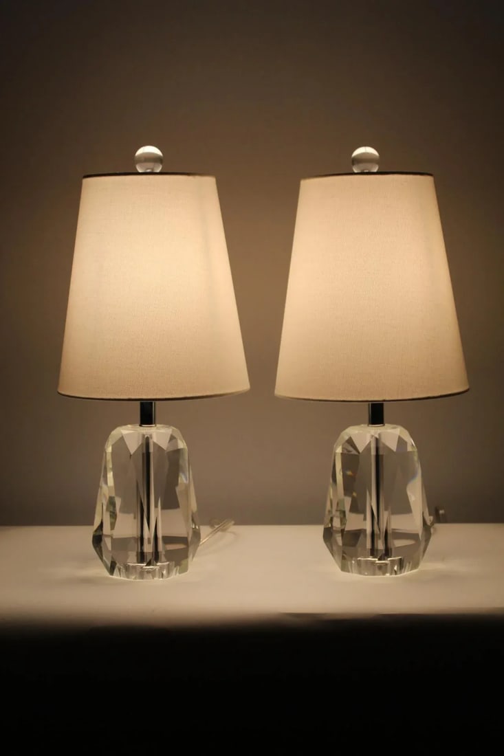 Pair of Mid 20th Century Petite Cut Crystal Lamps - 4