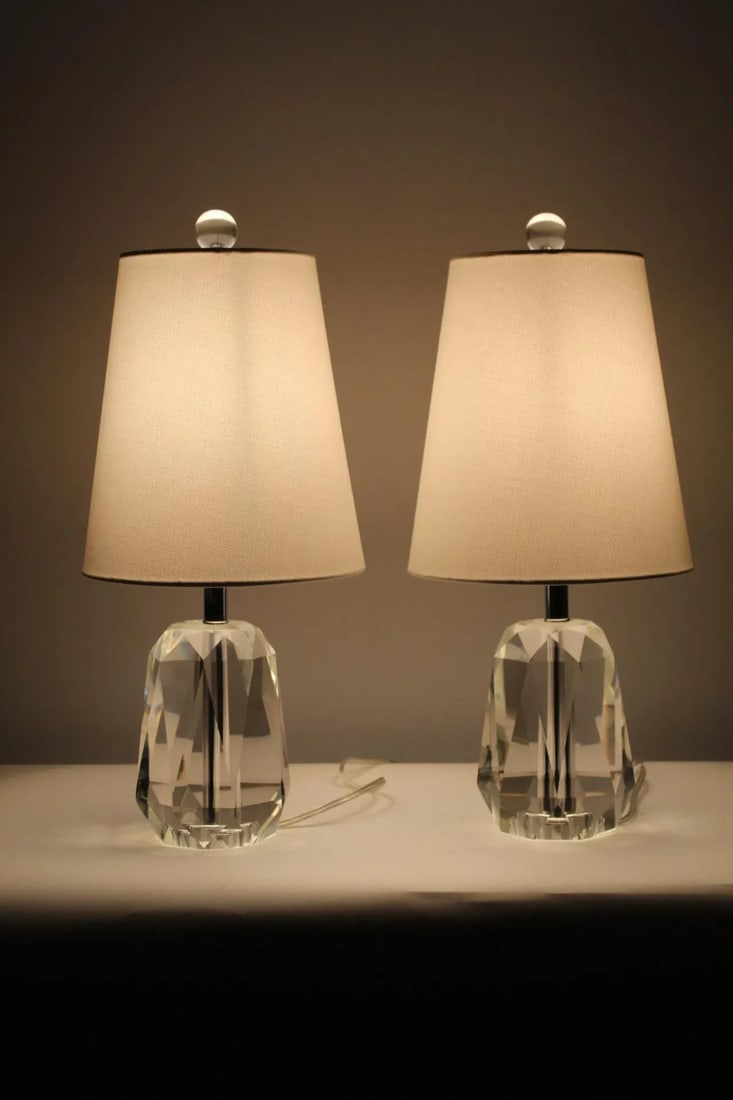 Pair of Mid 20th Century Petite Cut Crystal Lamps - 5