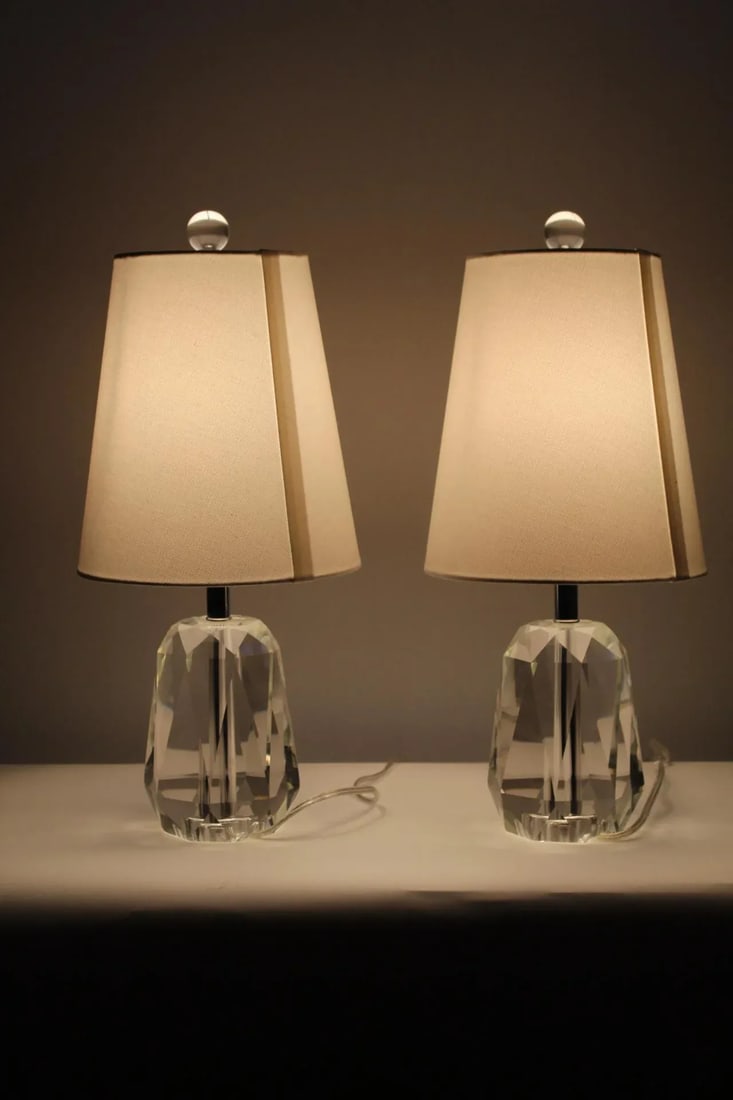 Pair of Mid 20th Century Petite Cut Crystal Lamps - 6