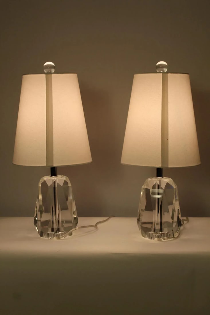Pair of Mid 20th Century Petite Cut Crystal Lamps - 7