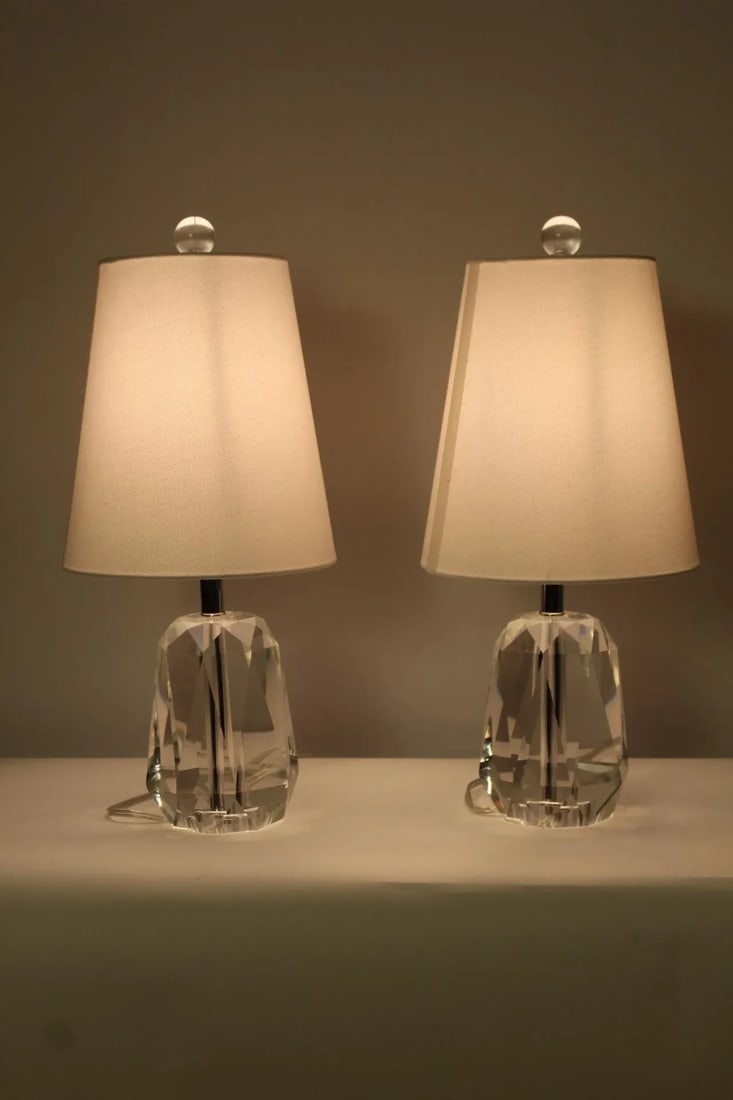 Pair of Mid 20th Century Petite Cut Crystal Lamps - 8