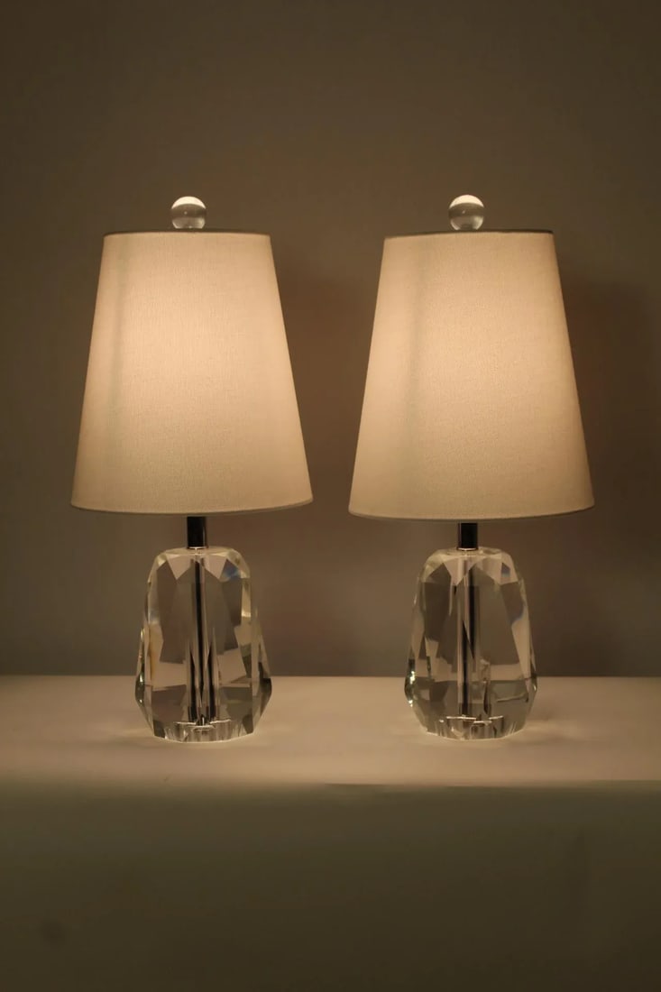 Pair of Mid 20th Century Petite Cut Crystal Lamps - 9
