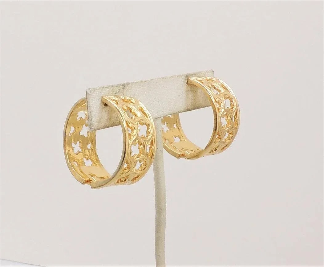 1972 Vintage Signed Napier Gothic Cut Out Hoop Clip Earrings- 2 Pieces - 9