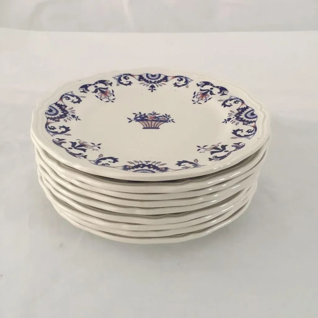 Vintage Hand Painted French Salad Plates - Set of 9 - 5