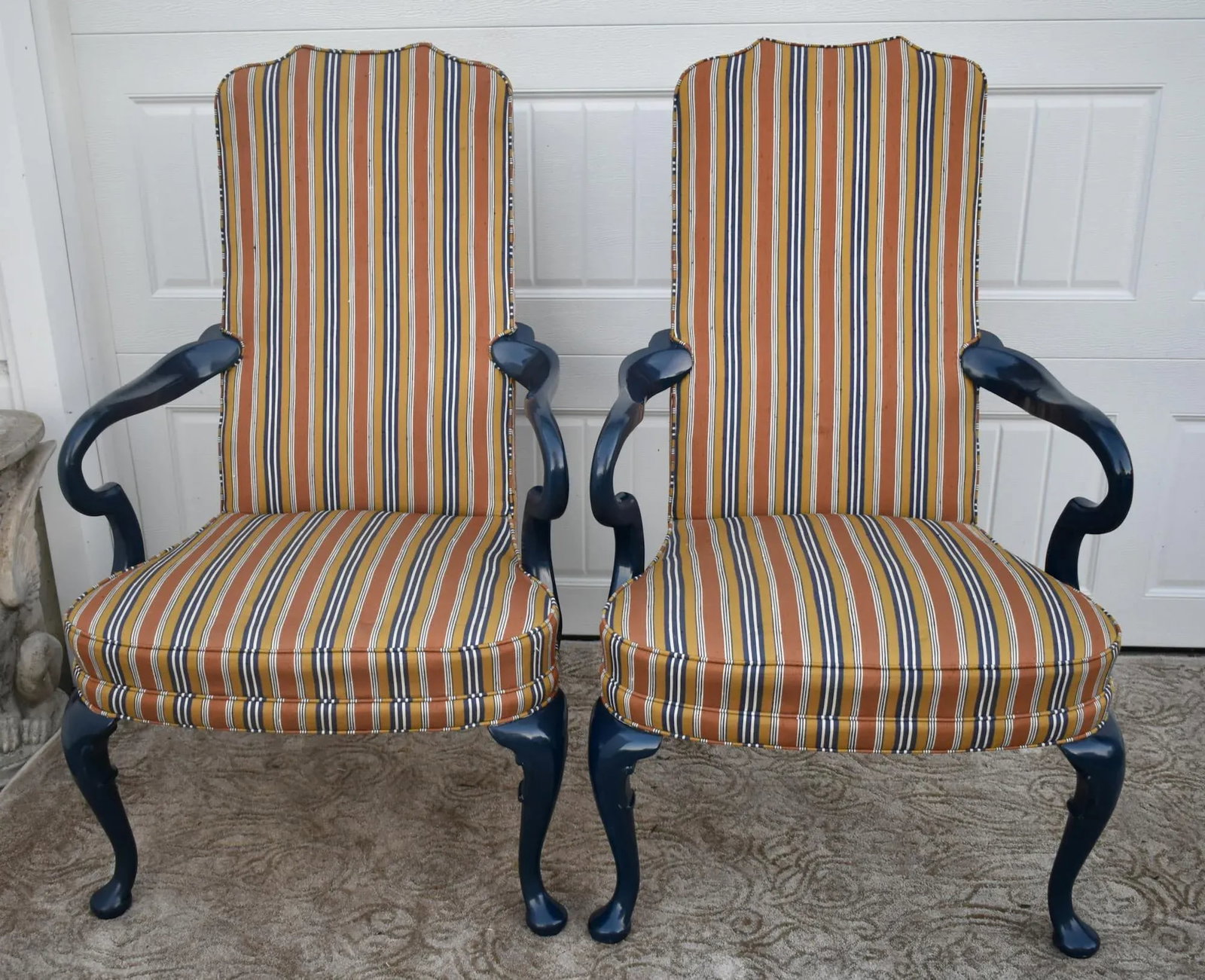 Hickory Chair High Back Armchairs Vintage Hollywood Regency Striped Accent Pair - 2