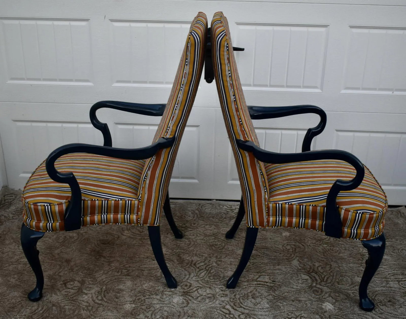 Hickory Chair High Back Armchairs Vintage Hollywood Regency Striped Accent Pair - 5