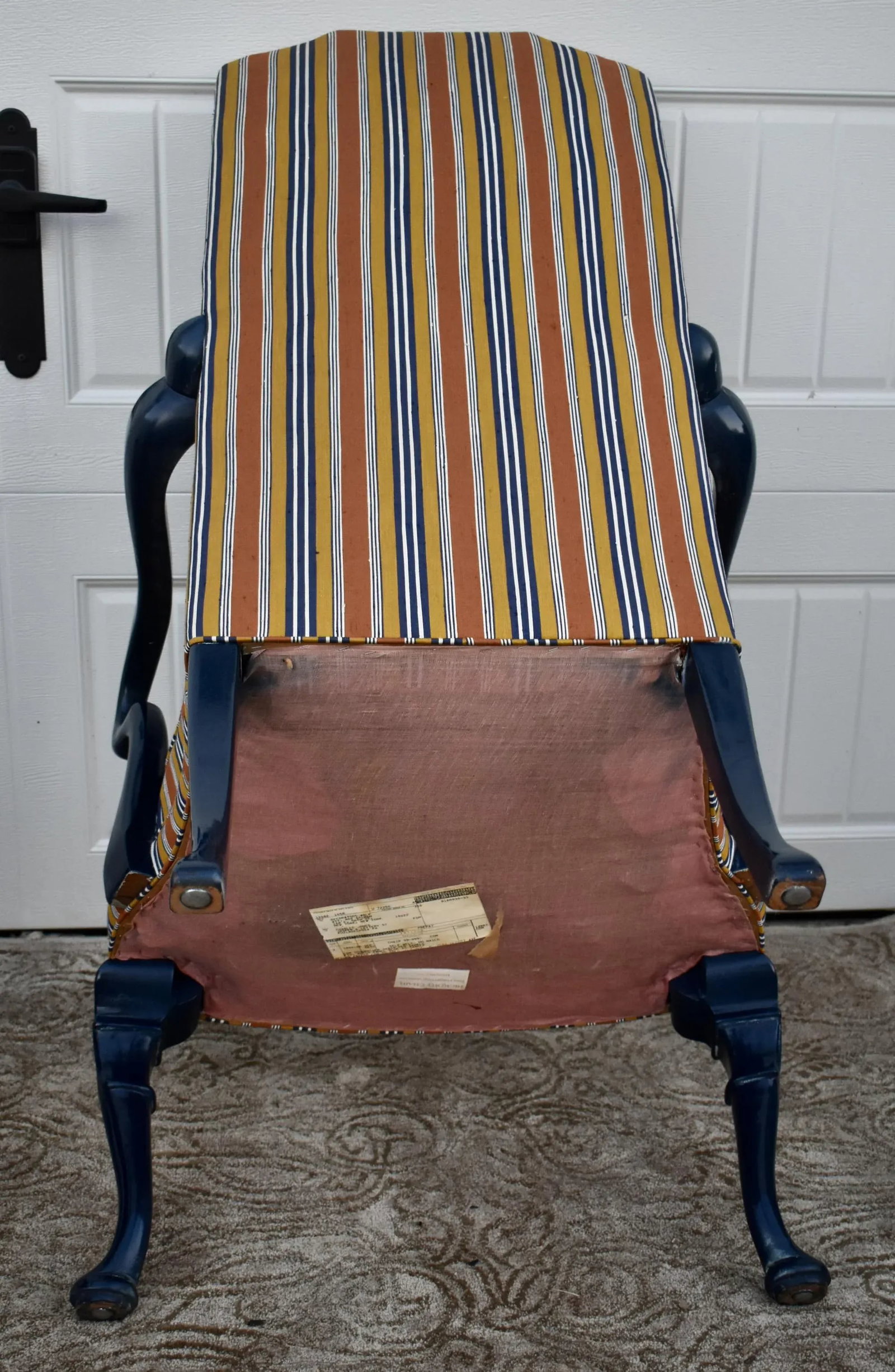 Hickory Chair High Back Armchairs Vintage Hollywood Regency Striped Accent Pair - 8
