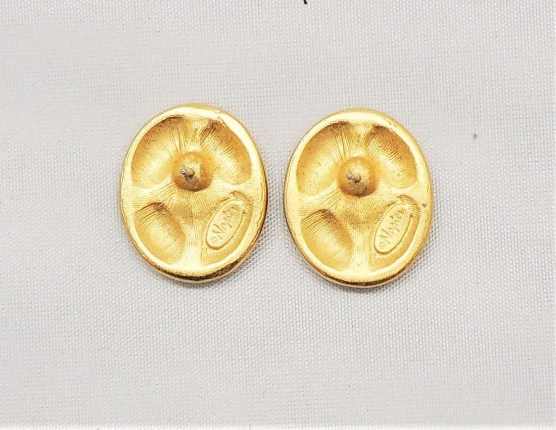 Vintage Signed Napier Goldtone Intaglio Pierced Earrings - 2 Pieces - 3
