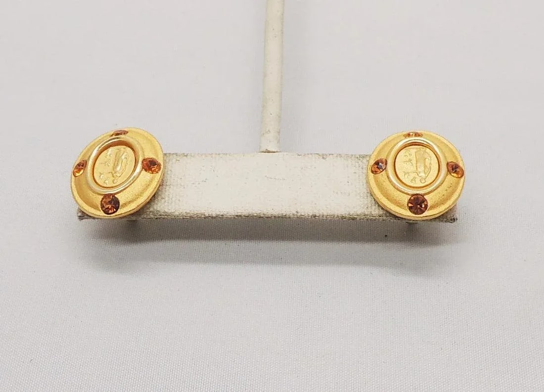 Vintage Signed Napier Goldtone Intaglio Pierced Earrings - 2 Pieces - 4