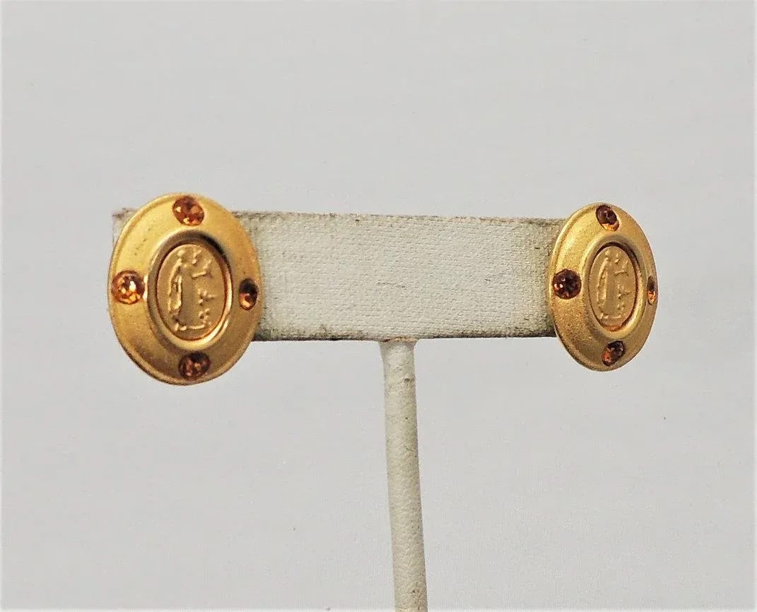 Vintage Signed Napier Goldtone Intaglio Pierced Earrings - 2 Pieces - 5