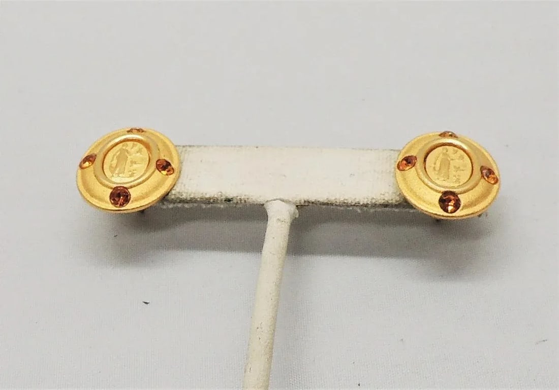 Vintage Signed Napier Goldtone Intaglio Pierced Earrings - 2 Pieces - 6