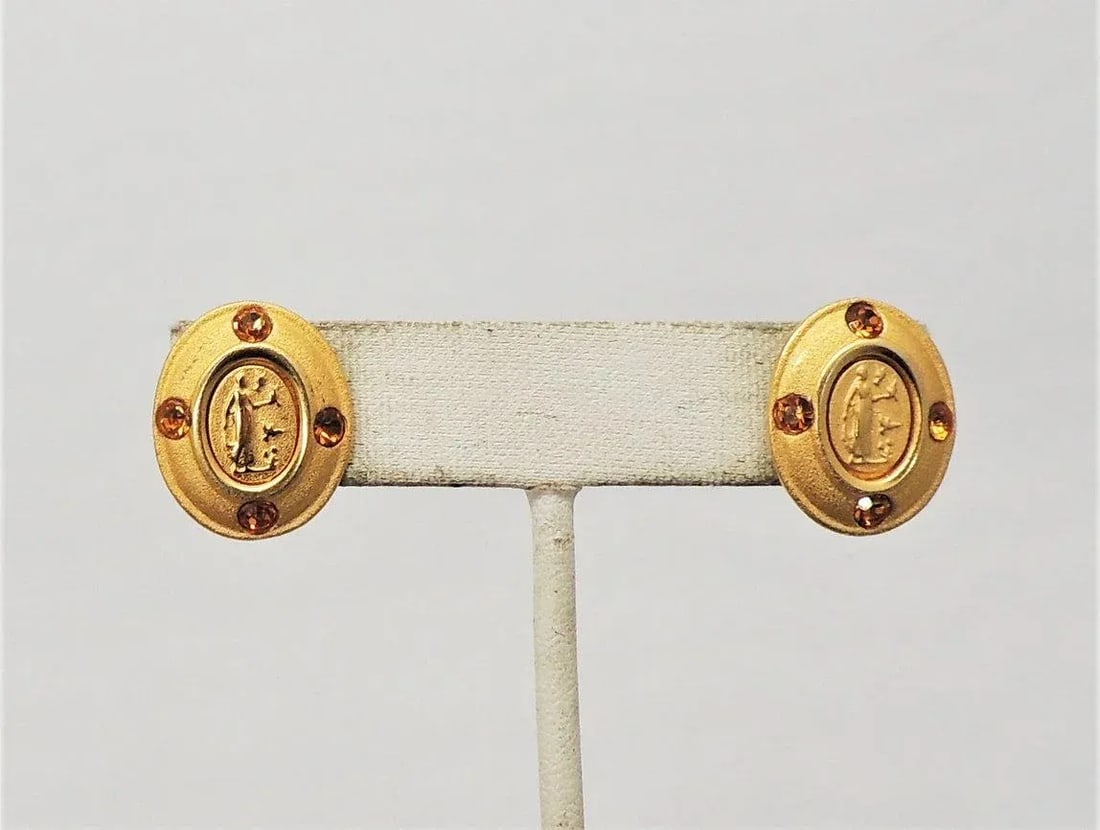 Vintage Signed Napier Goldtone Intaglio Pierced Earrings - 2 Pieces - 7