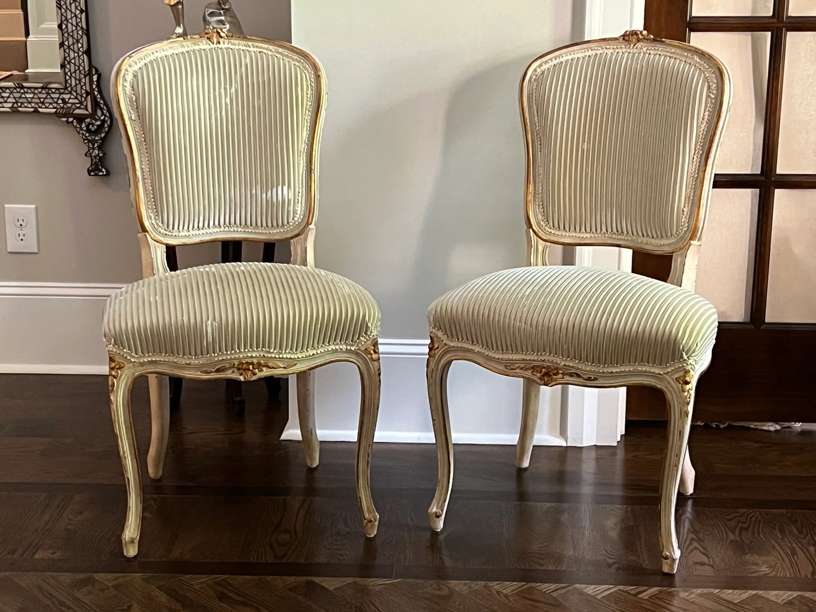 Pair of Vintage French Louis XV Style Wood Accent Side Chairs by Balzarotti Paris Cream & Gold Wood - 10