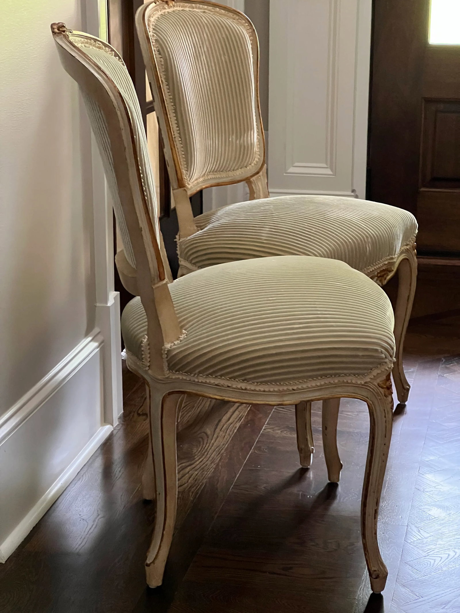 Pair of Vintage French Louis XV Style Wood Accent Side Chairs by Balzarotti Paris Cream & Gold Wood - 12