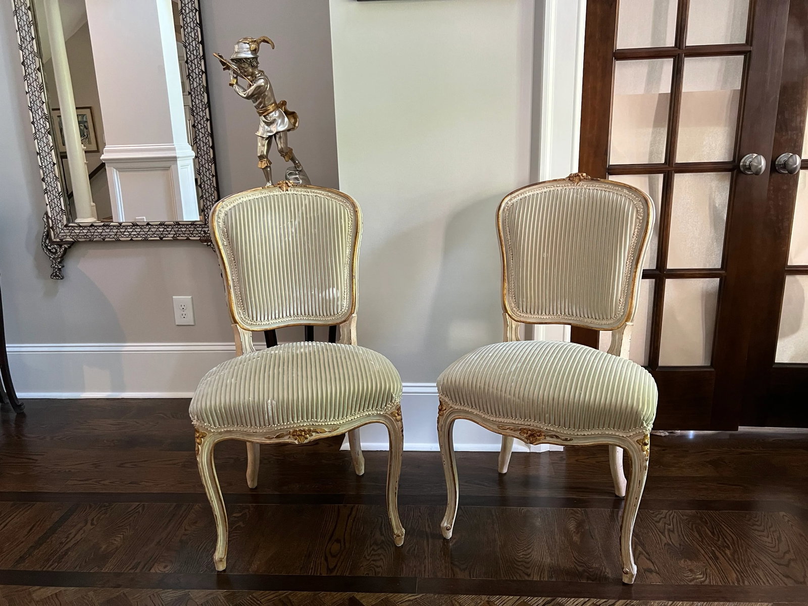 Pair of Vintage French Louis XV Style Wood Accent Side Chairs by Balzarotti Paris Cream & Gold Wood - 13
