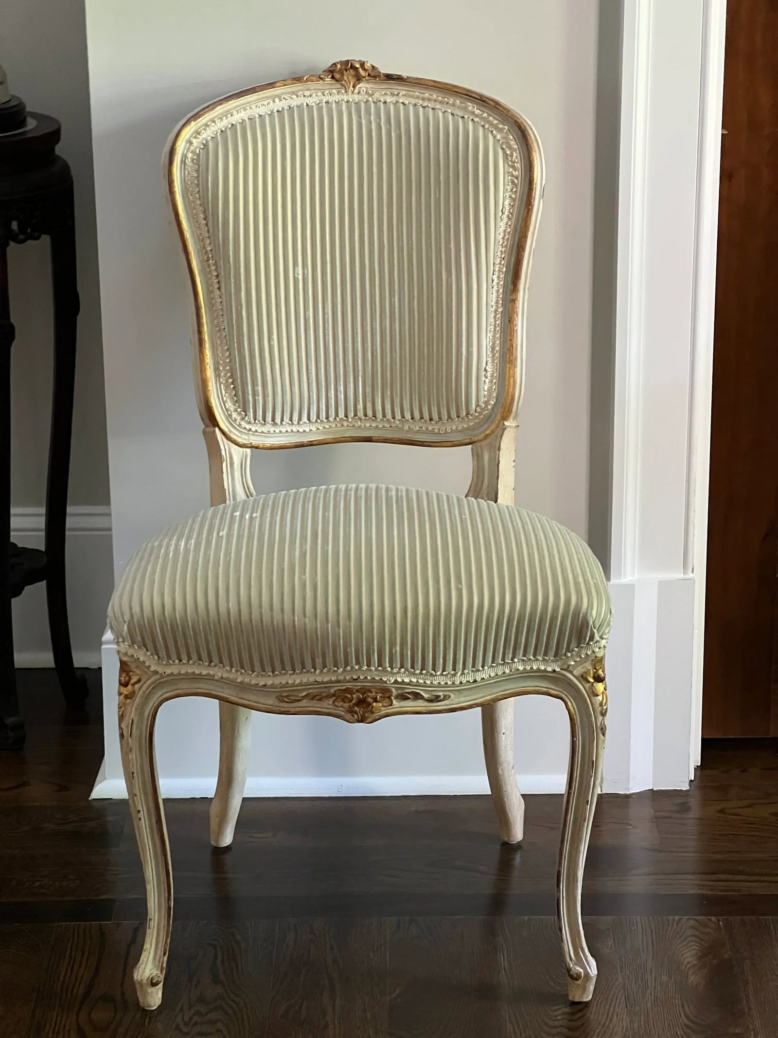 Pair of Vintage French Louis XV Style Wood Accent Side Chairs by Balzarotti Paris Cream & Gold Wood - 2