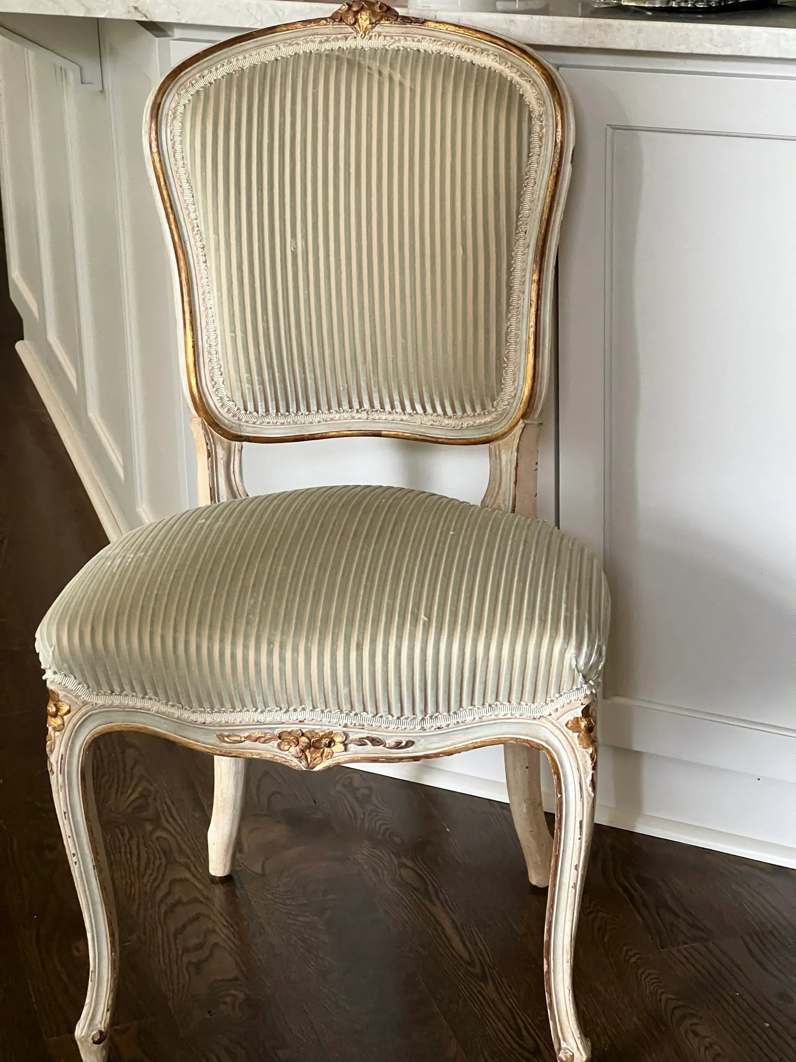 Pair of Vintage French Louis XV Style Wood Accent Side Chairs by Balzarotti Paris Cream & Gold Wood - 5