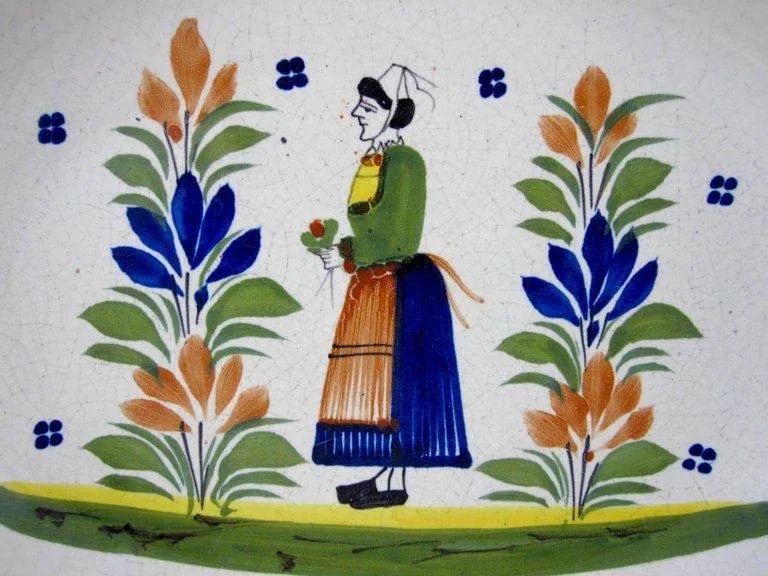 HenRiot Quimper Oval Faience Bowl, Femme de la Campagne Breton - 2