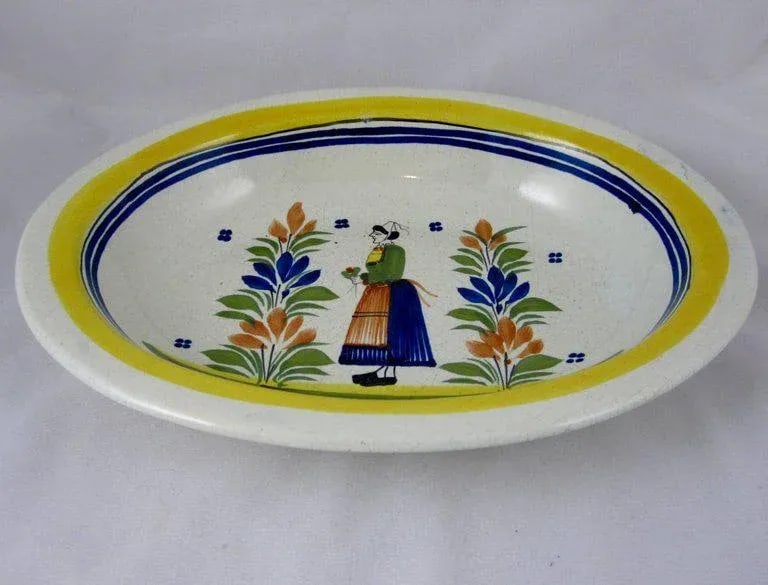 HenRiot Quimper Oval Faience Bowl, Femme de la Campagne Breton - 3