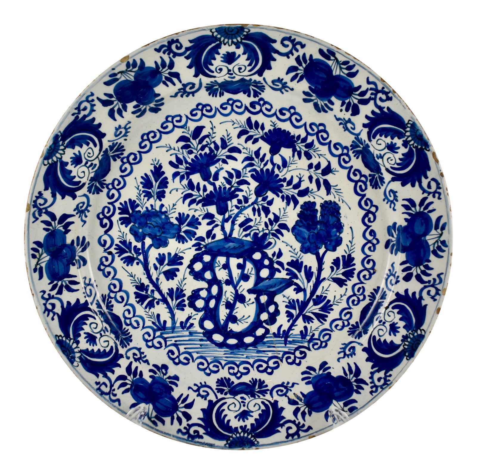18th C. Dutch Delft Cobalt Blue Floral Faience Charger (1 of 11)