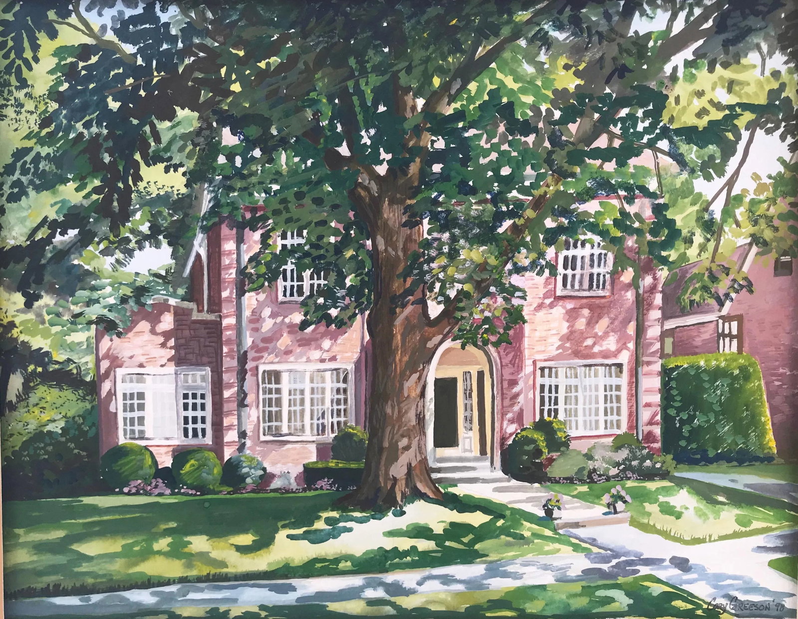 Gouache Painting of a Brick Home by Greeson - 2