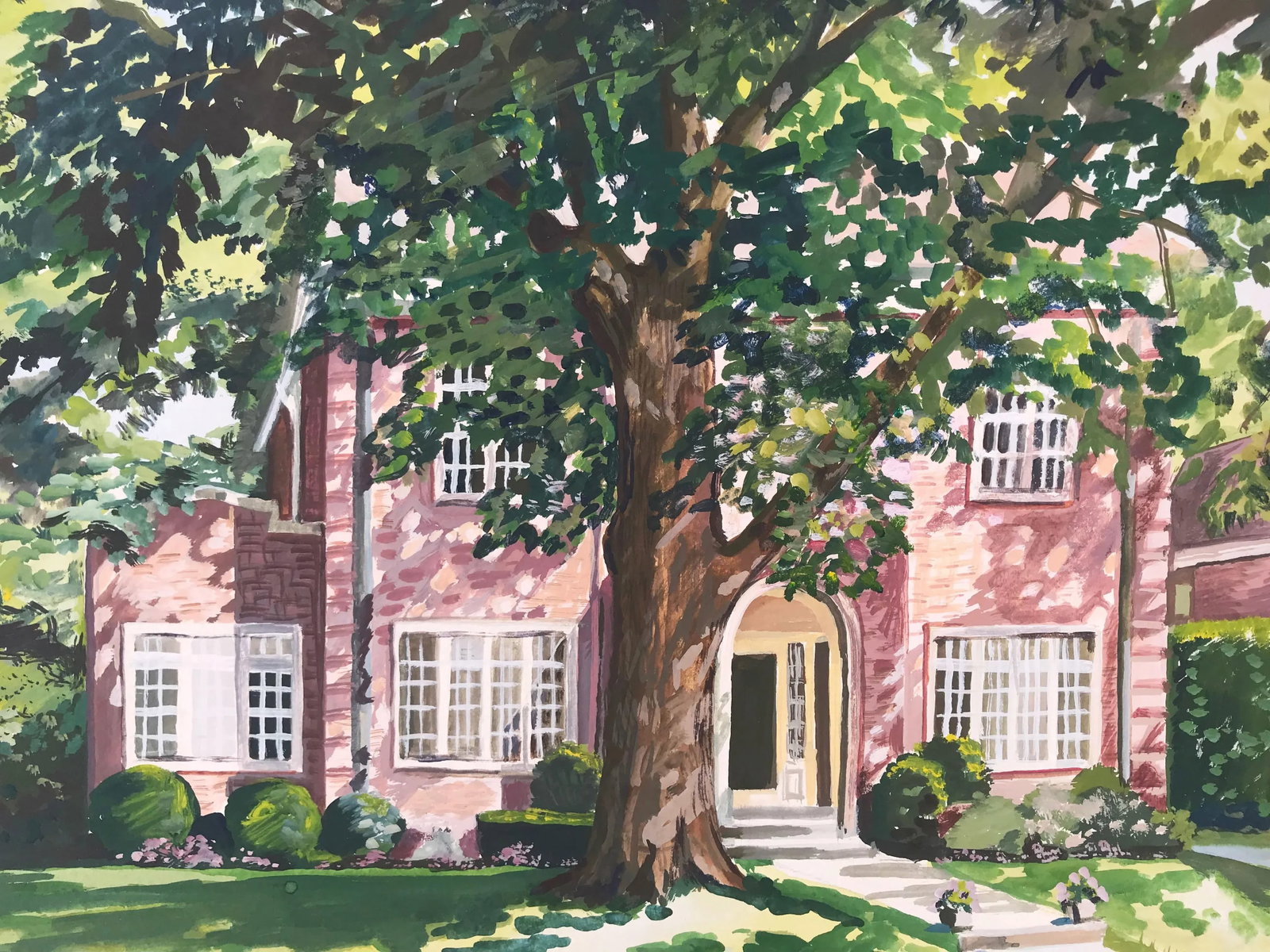 Gouache Painting of a Brick Home by Greeson - 3