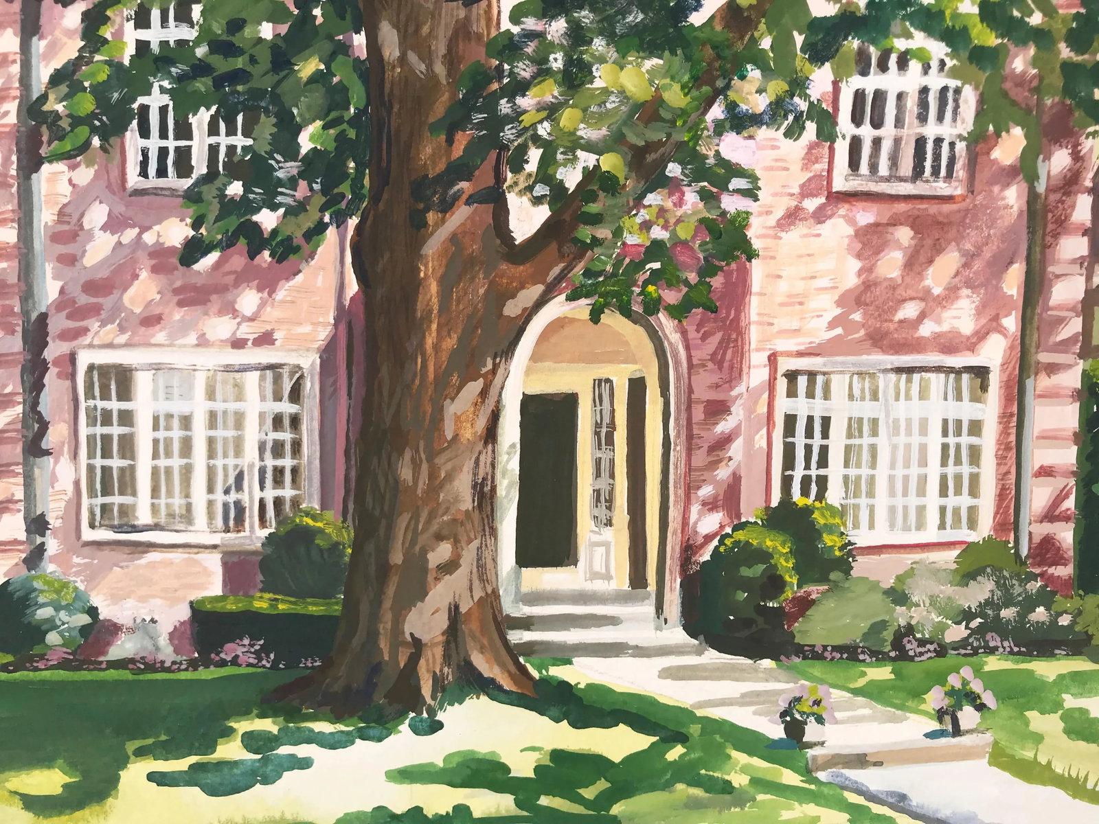 Gouache Painting of a Brick Home by Greeson - 4