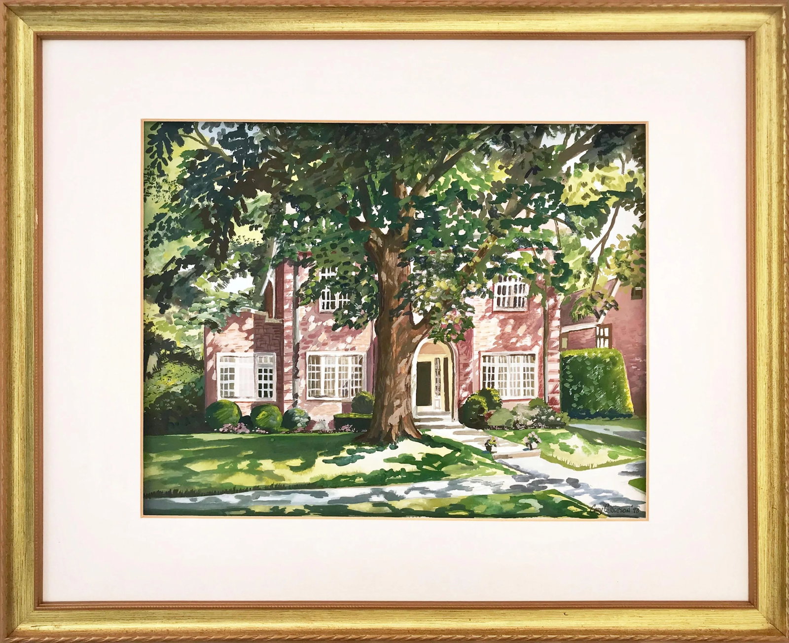 Gouache Painting of a Brick Home by Greeson - 6