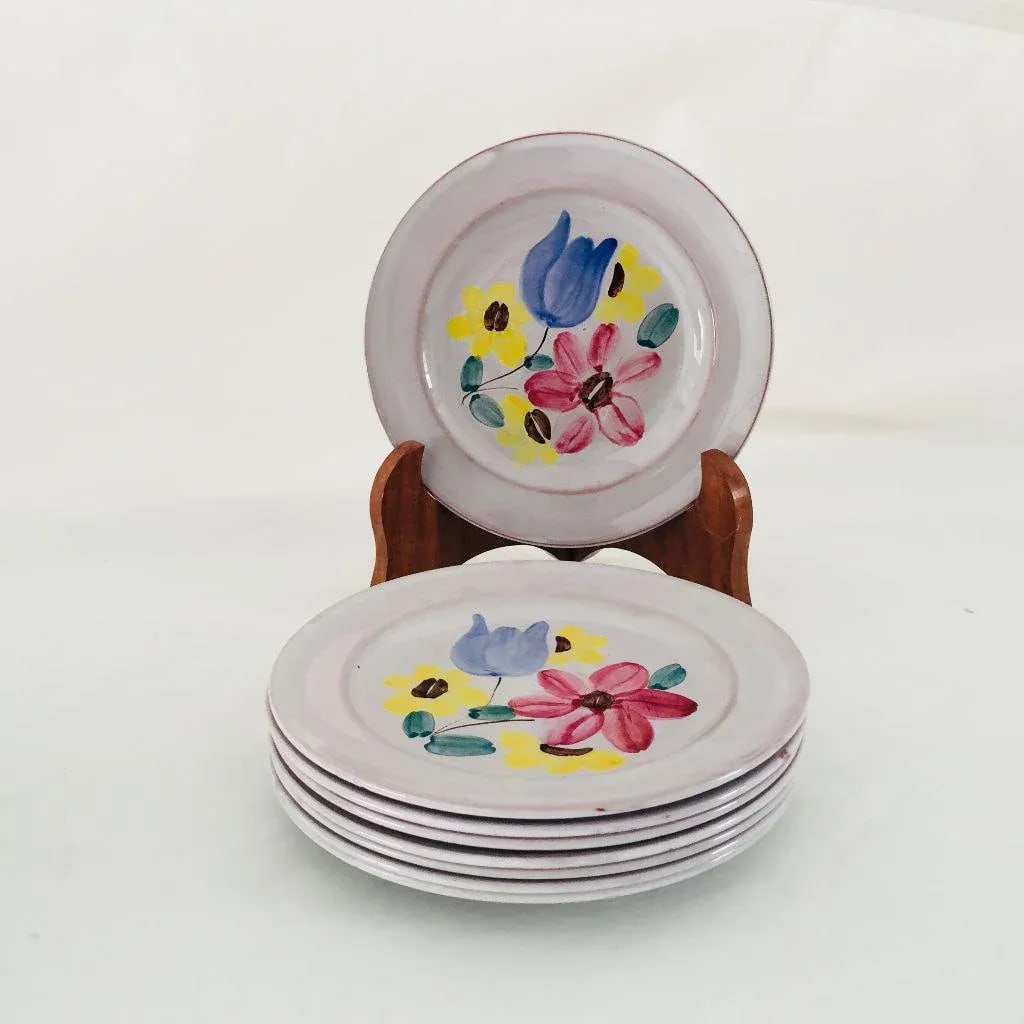 Mid-Century Hand Painted Floral Plates - Set of 8 - 4