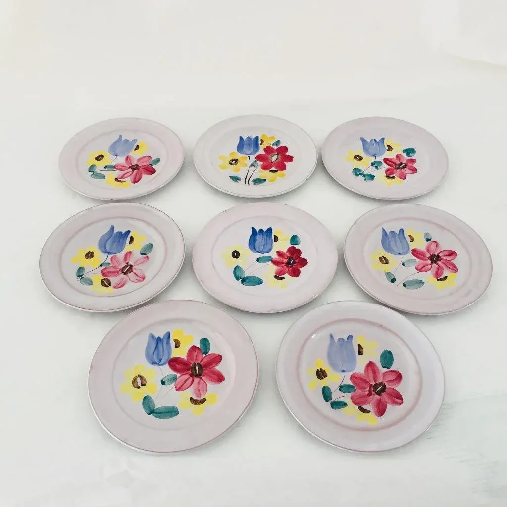 Mid-Century Hand Painted Floral Plates - Set of 8 - 5