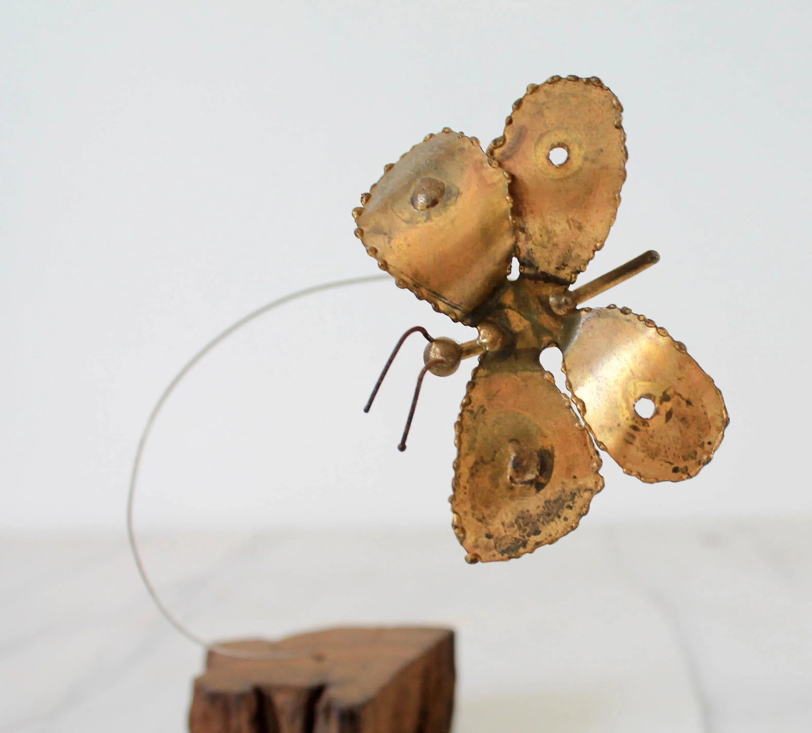 Brutalist Bouncing Butterfly on Wood Base - 2