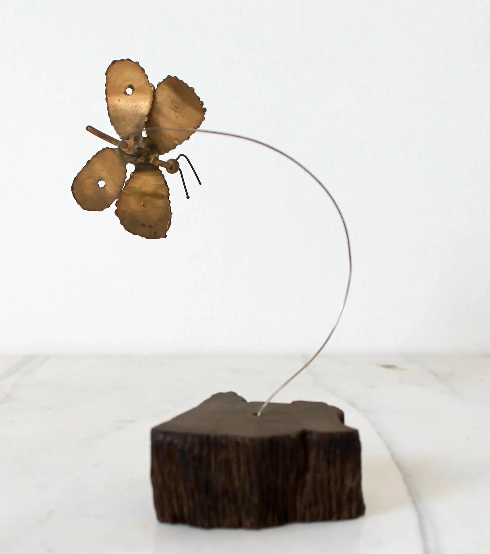 Brutalist Bouncing Butterfly on Wood Base - 3