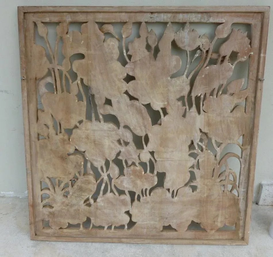 James Mont Style Mid Century Asian Inspired Cranes in Leaves Motif Hand Carved Wood Panels - a Pair - 12