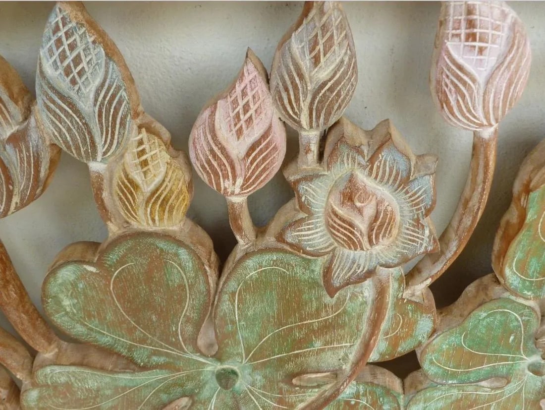 James Mont Style Mid Century Asian Inspired Cranes in Leaves Motif Hand Carved Wood Panels - a Pair - 6