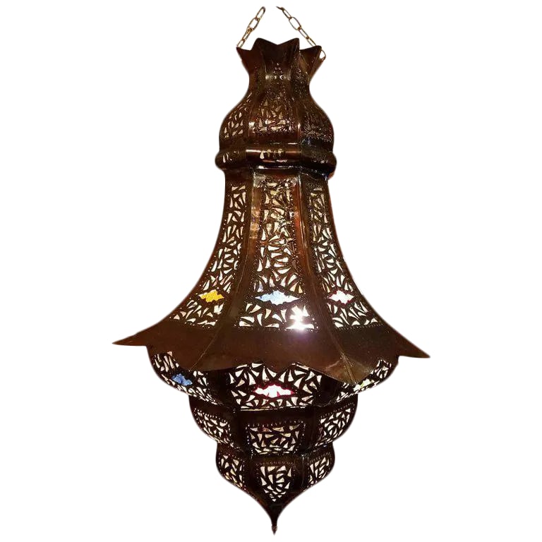 Turkish Moroccan Handmade Copper Finish Multi-Color Glass Metal Lantern (1 of 7)